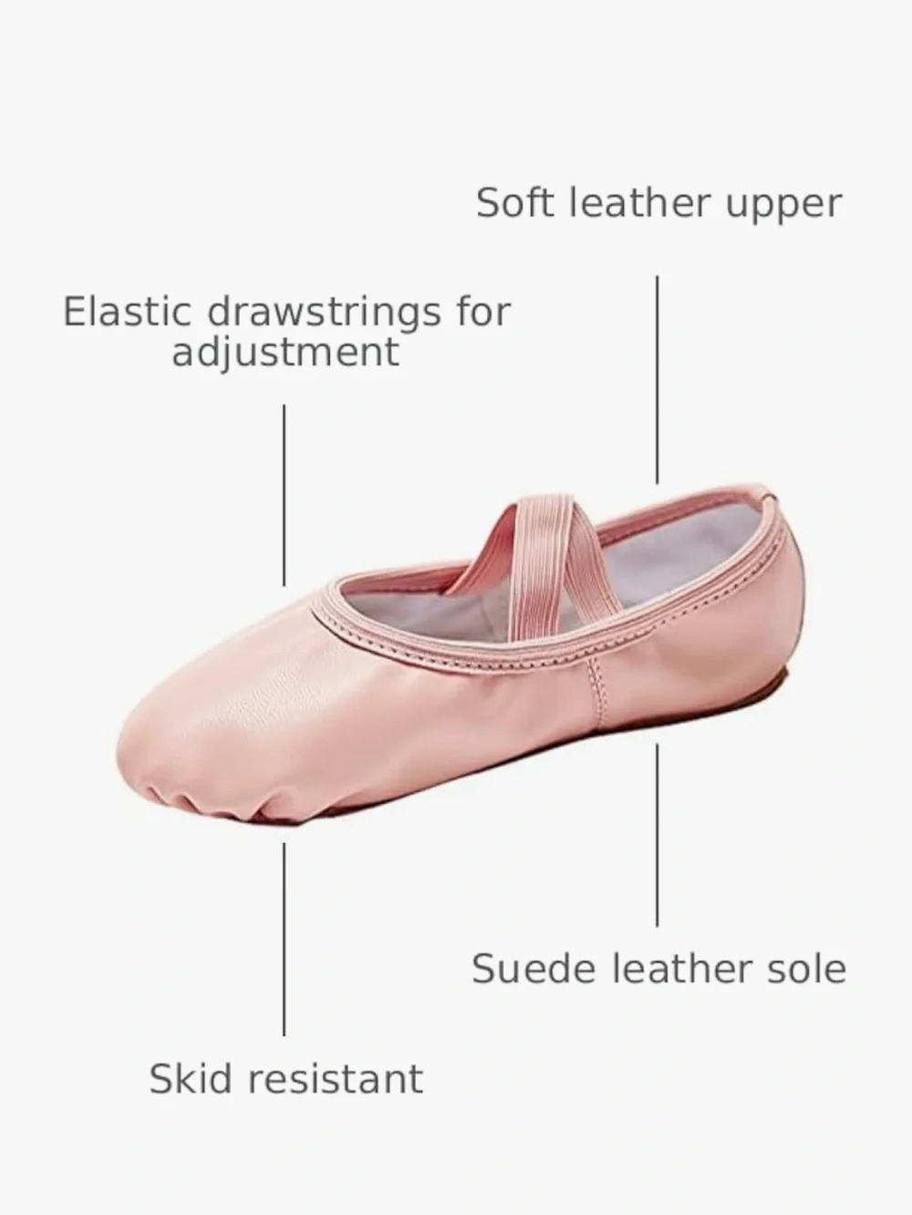 Elle Kids Ballet Slippers in Nude Pink with Elastic Cross Straps